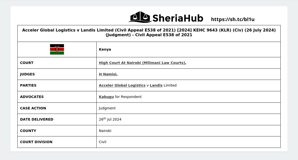 Acceler Global Logistics V Landis Limited (Civil Appeal E538 Of 2021 ...