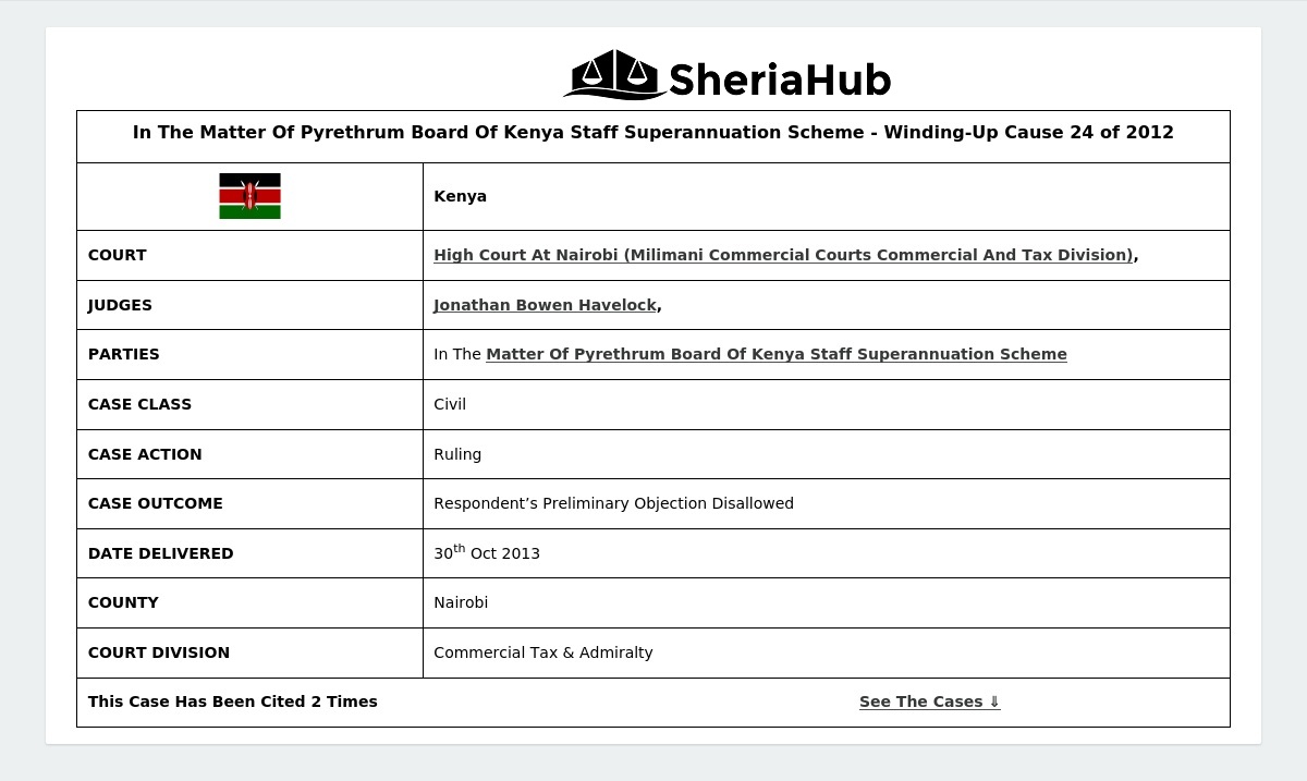 In The Matter Of Pyrethrum Board Of Kenya Staff Superannuation Scheme