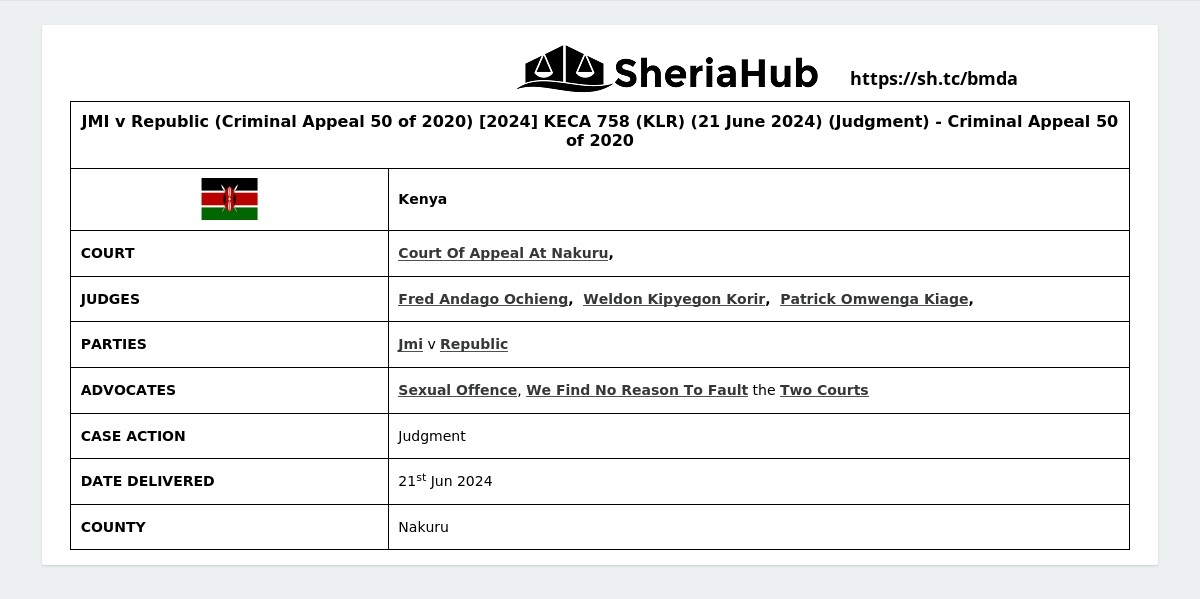Jmi V Republic (Criminal Appeal 50 Of 2020) [2024] Keca 758 (Klr) (21 ...