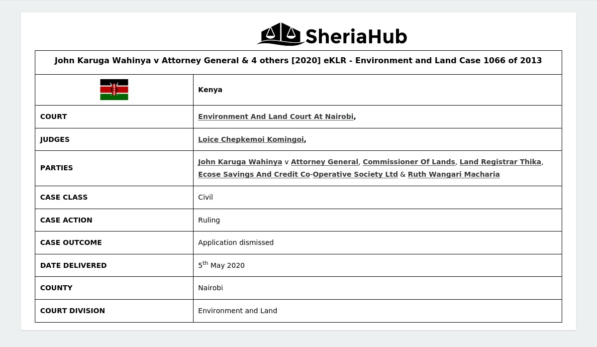 John Karuga Wahinya V Attorney General & 4 Others [2020] Eklr