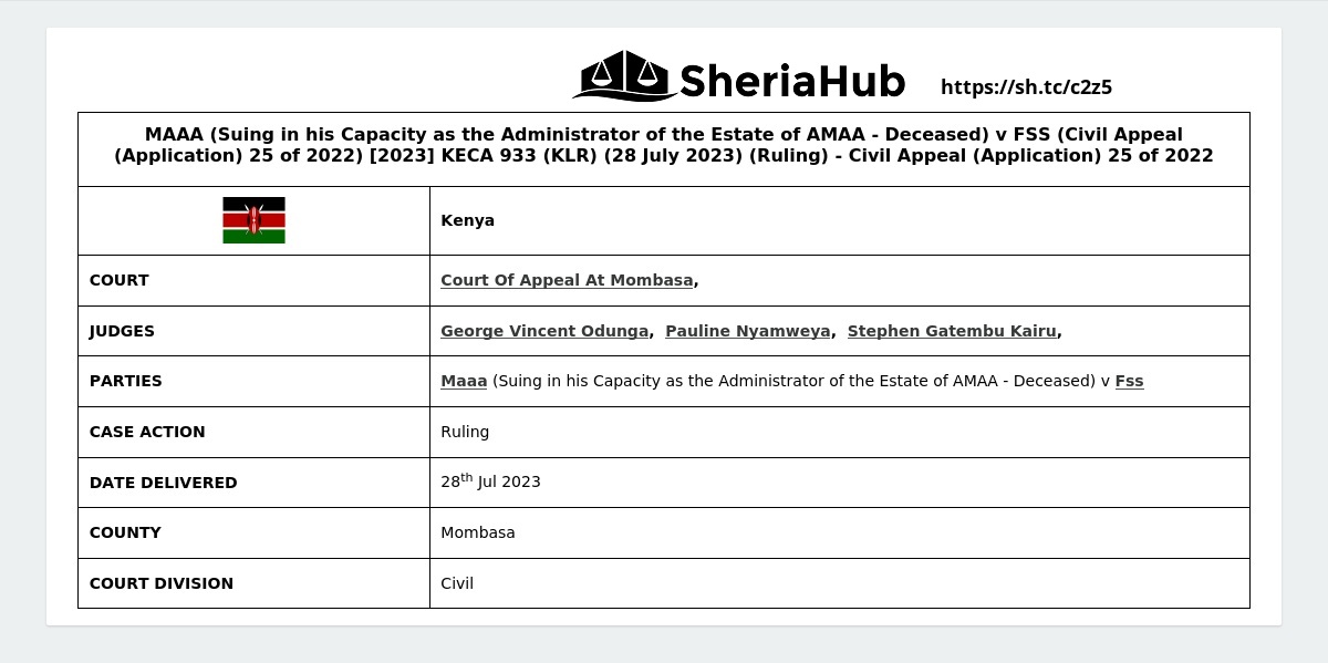 Maaa (Suing In His Capacity As The Administrator Of The Estate Of Amaa ...