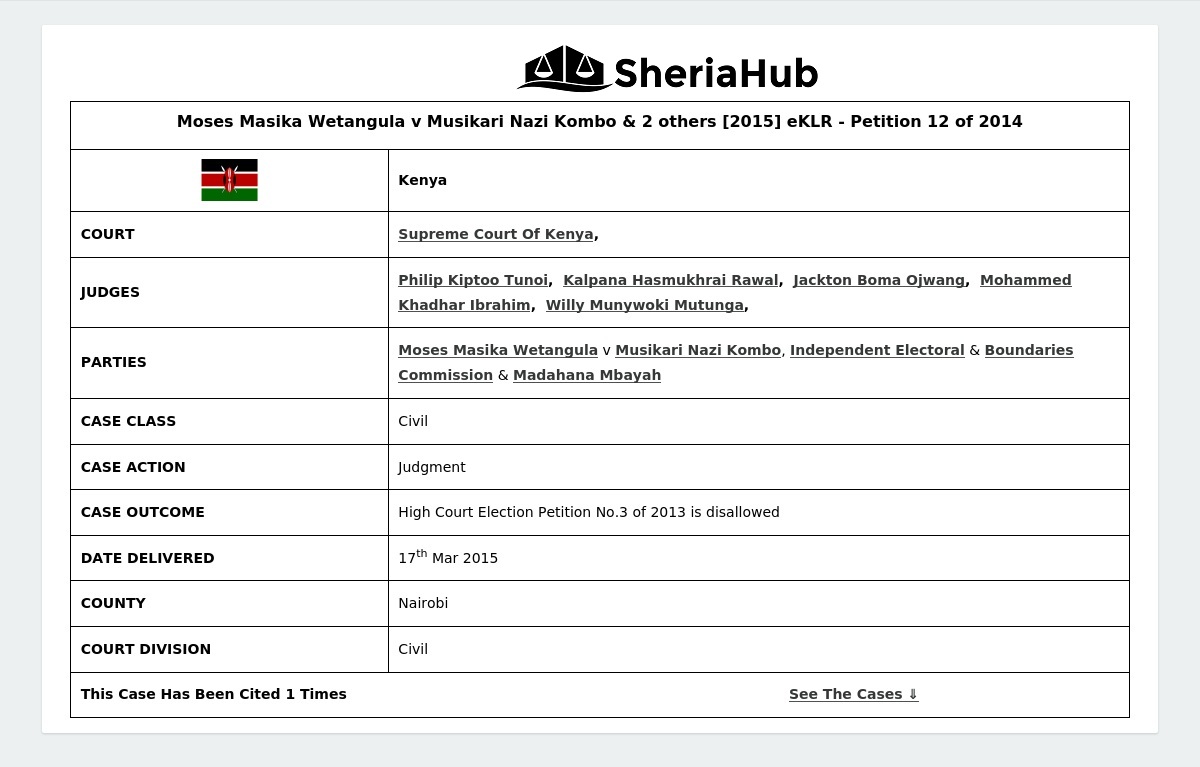 Wetangula & Another V Kombo & 5 Others (Petition 12 Of 2014) [2015 ...