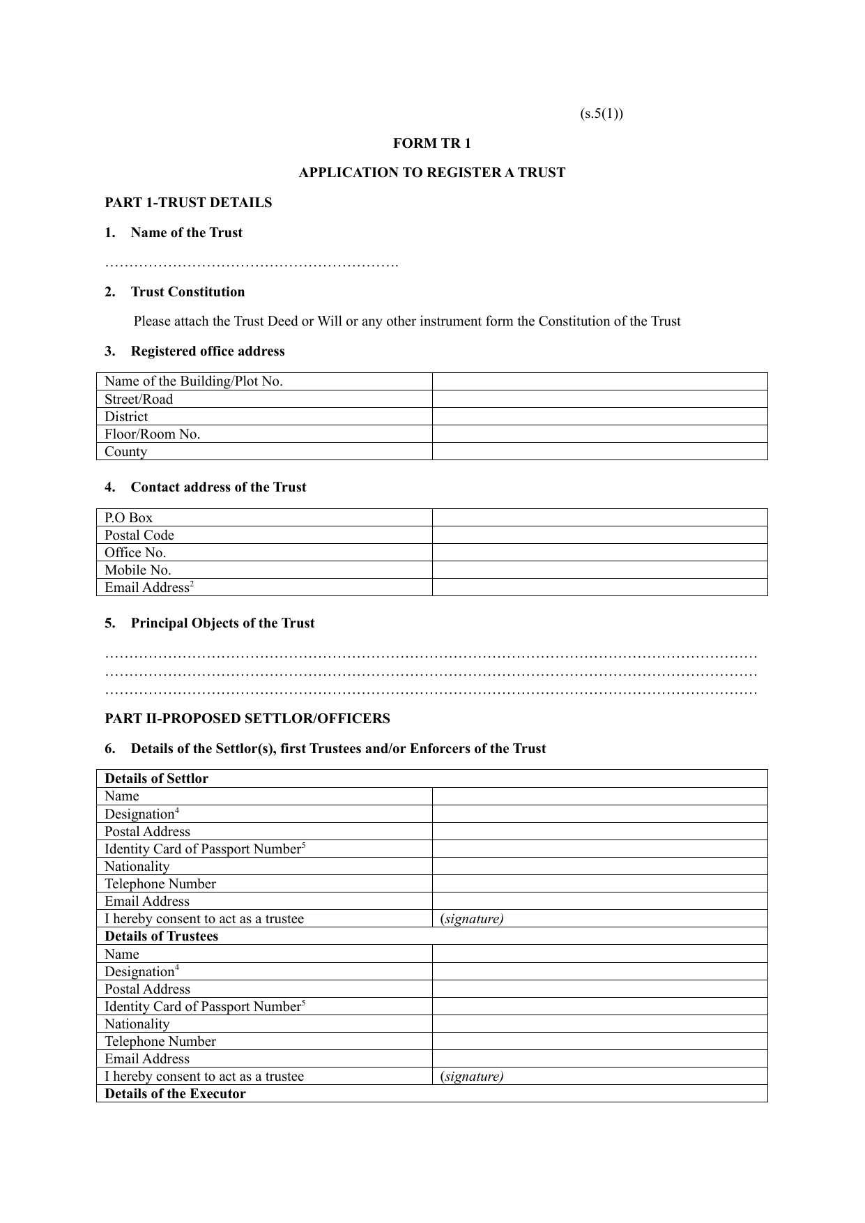 Download Application To Register A Trust (form- Tr1) - SheriaHub Documents