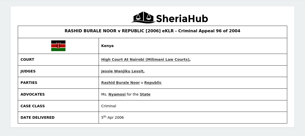 Rashid Burale Noor V Republic [2006] Eklr