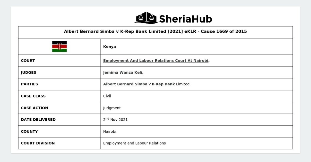 Albert Bernard Simba V K-Rep Bank Limited [2021] Eklr