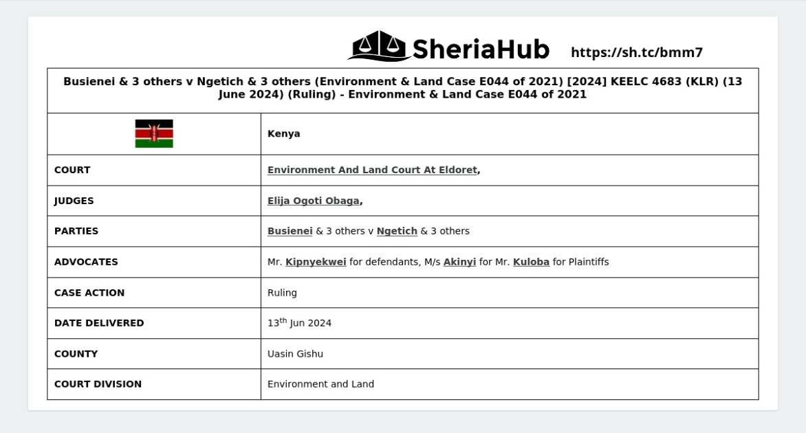 Busienei & 3 Others V Ngetich & 3 Others (Environment & Land Case E044 ...