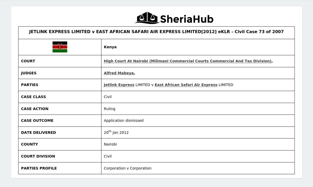 Jetlink Express Jetlink Express Limited V East African Safari Air Express Limited[2012 ...