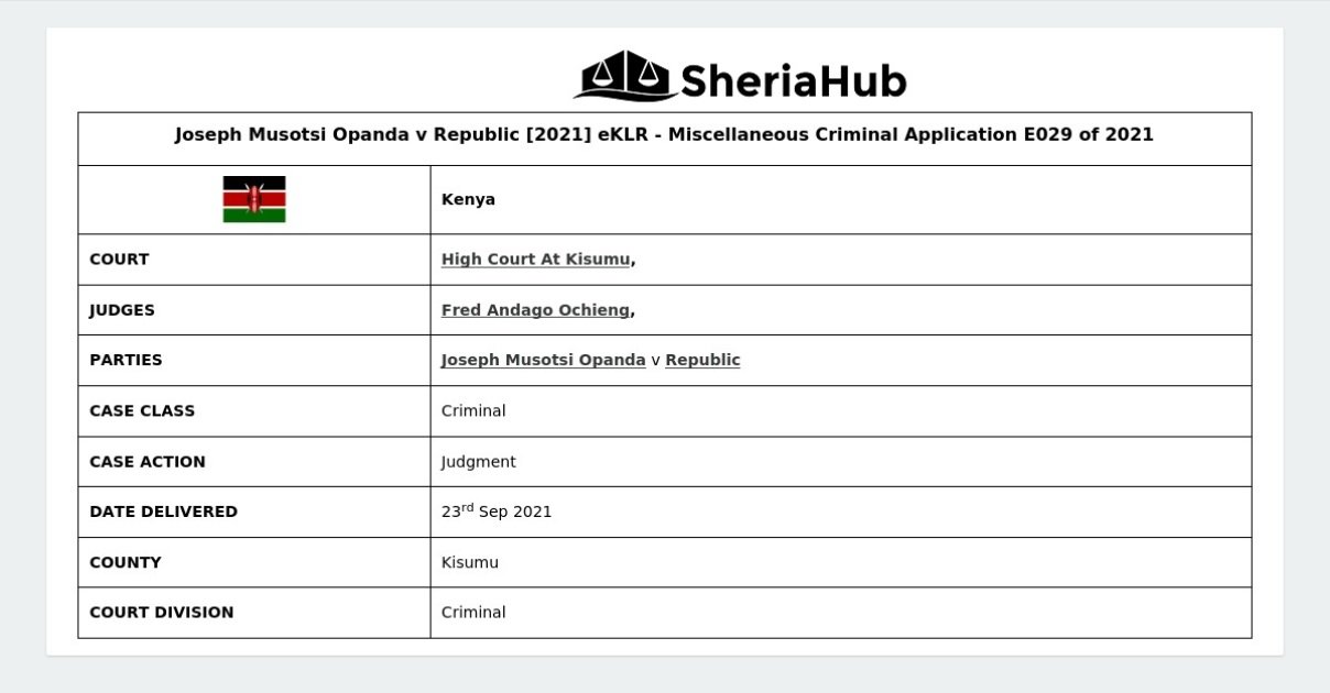 Joseph Musotsi Opanda V Republic [2021] Eklr