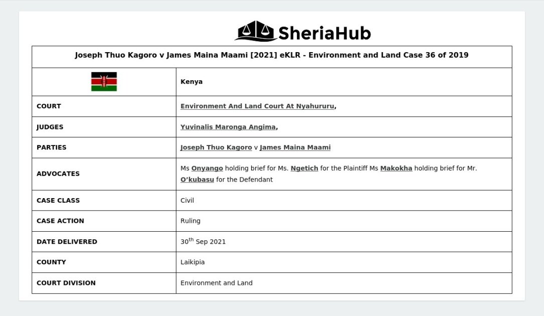 Joseph Thuo Kagoro V James Maina Maami [2021] Eklr