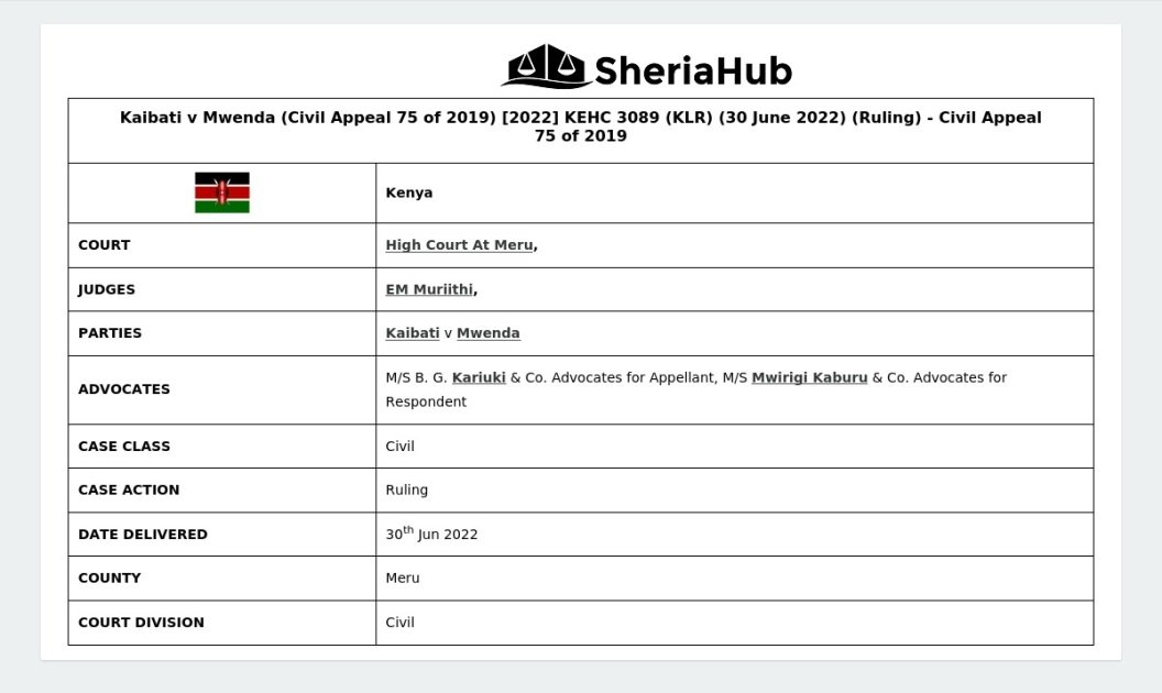 Kaibati V Mwenda (Civil Appeal 75 Of 2019) [2022] Kehc 3089 (Klr) (30 ...