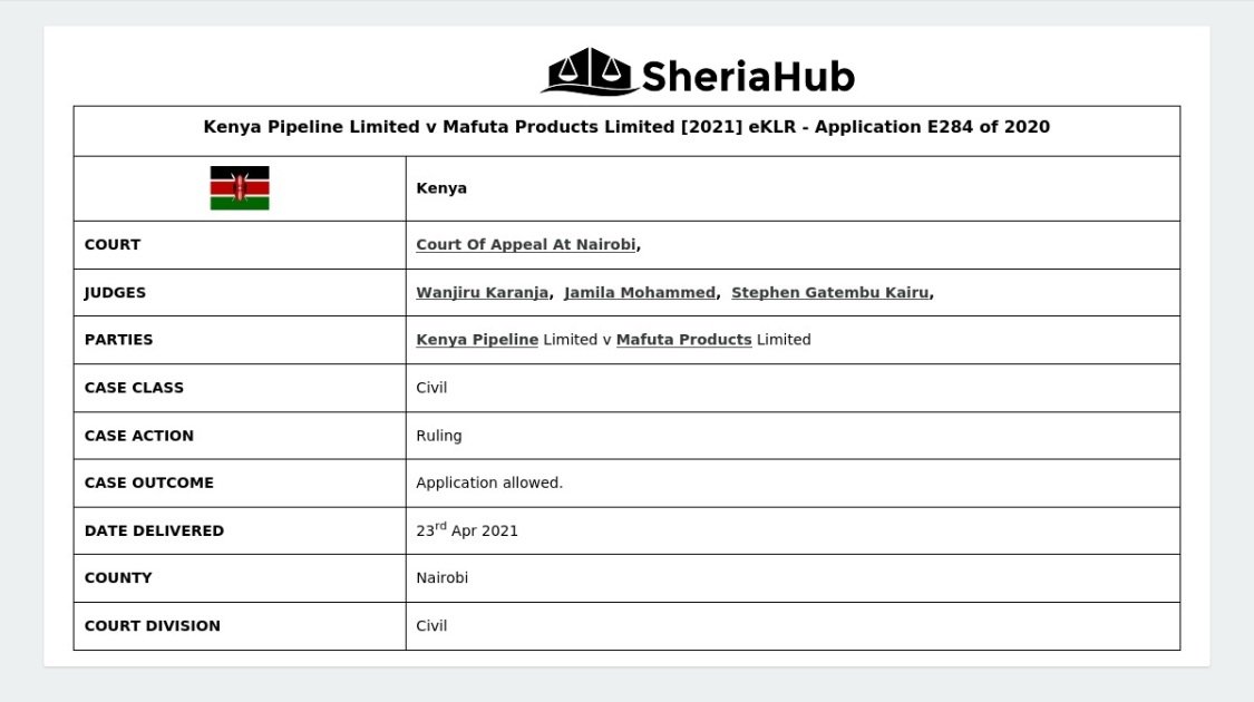 Kenya Pipeline Limited V Mafuta Products Limited [2021] Eklr