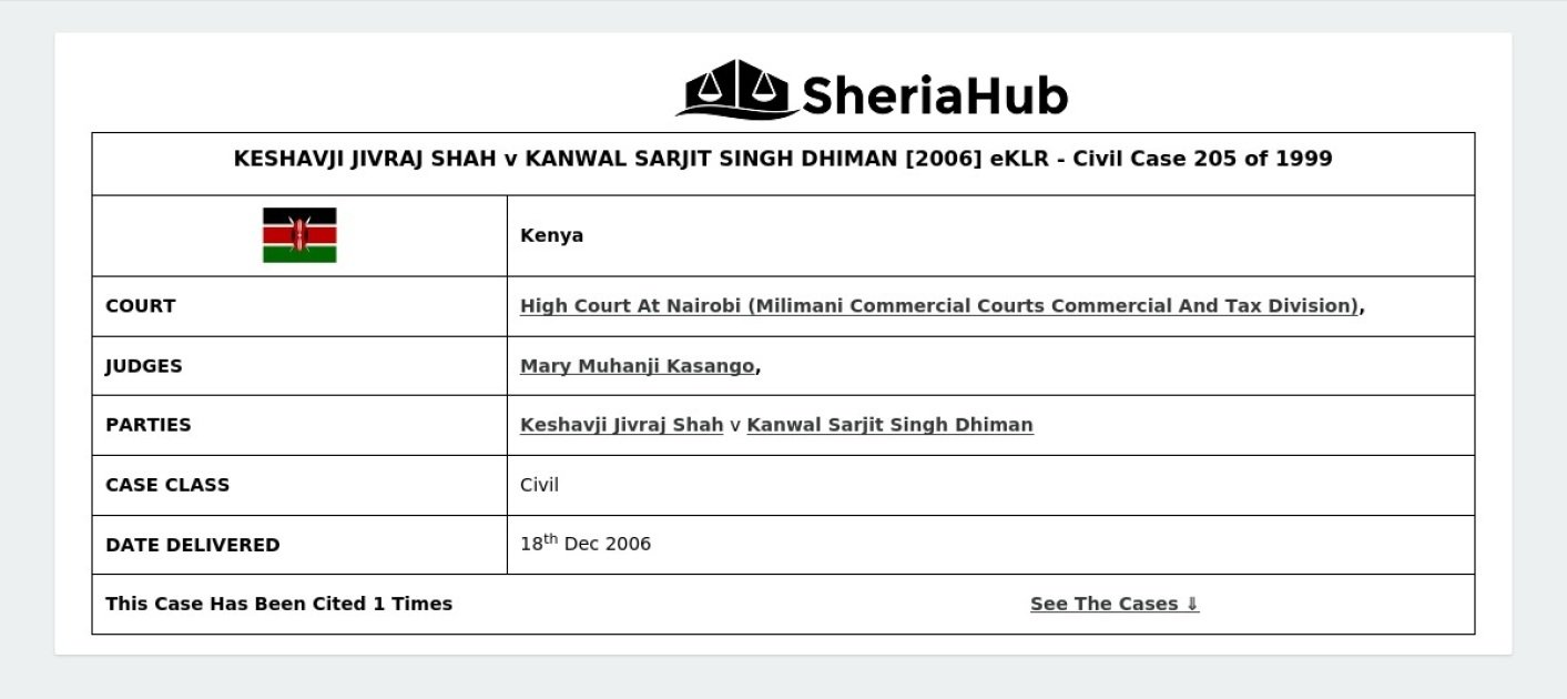 Keshavji Jivraj Shah V Kanwal Sarjit Singh Dhiman [2006] Eklr