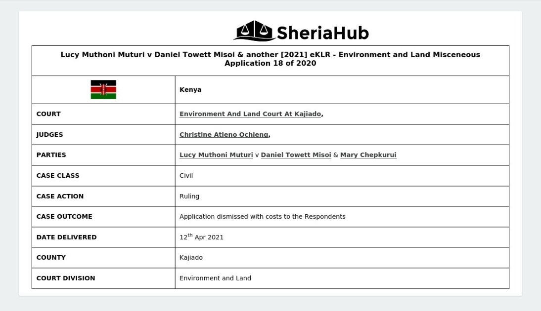 Lucy Muthoni Muturi V Daniel Towett Misoi & Another [2021] Eklr