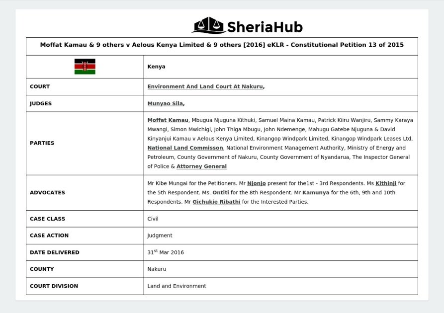 Moffat Kamau & 9 Others V Aelous Kenya Limited & 9 Others [2016] Eklr