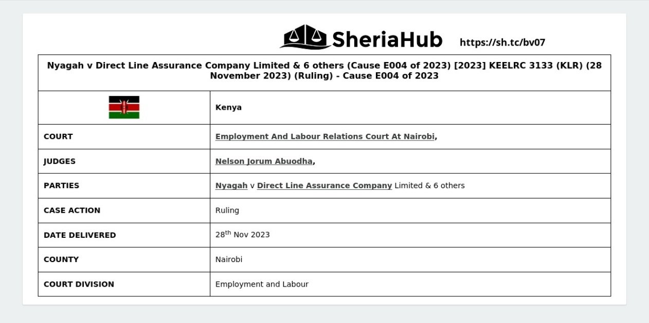 Nyagah V Direct Line Assurance Company Limited & 6 Others (Cause E004 ...