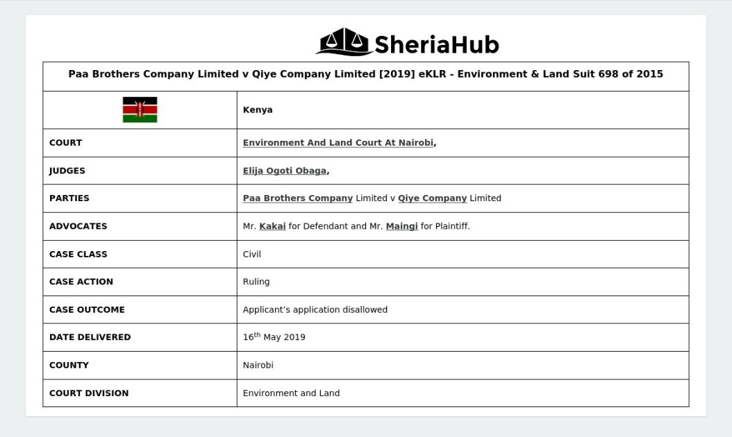 Paa Brothers Company Limited V Qiye Company Limited [2019] Eklr