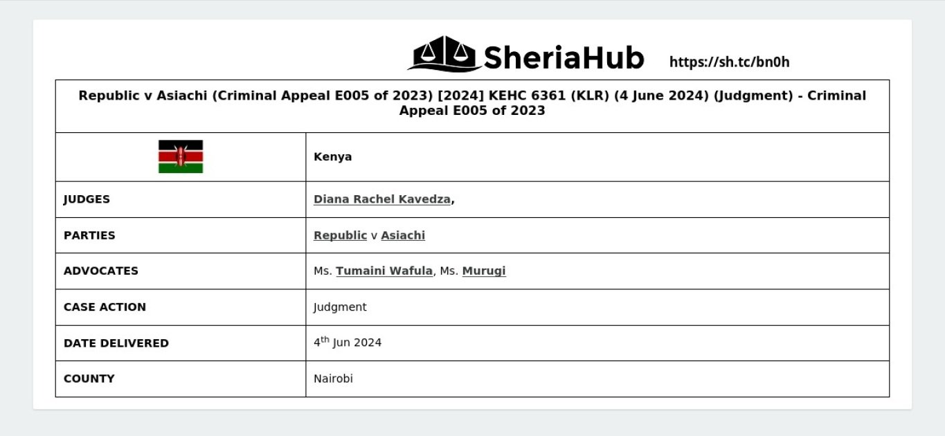 Republic V Asiachi (Criminal Appeal E005 Of 2023) [2024] Kehc 6361 (Klr ...