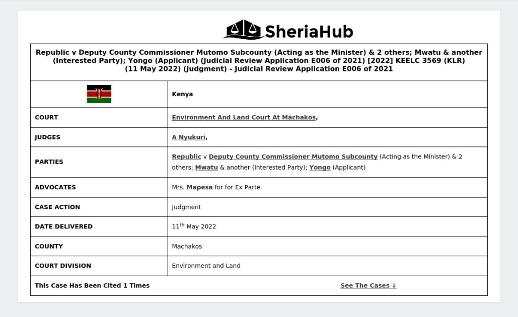 Republic V Deputy County Commissioner Mutomo Subcounty (Acting As The ...