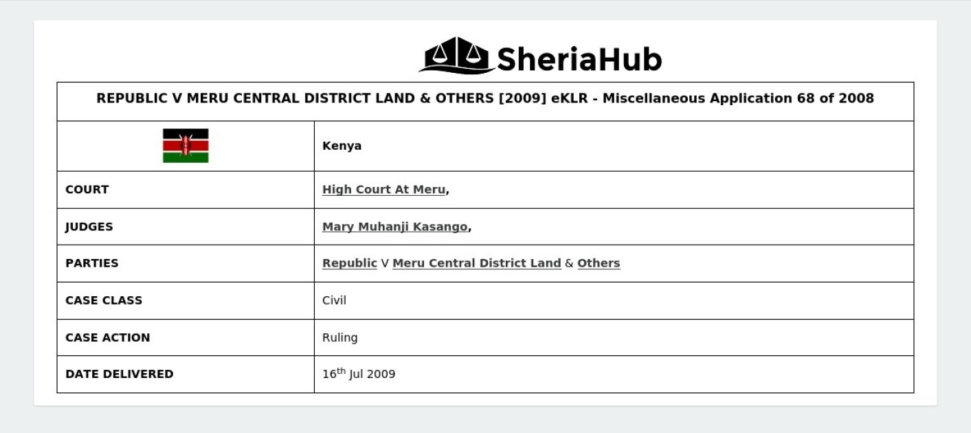 Republic V Meru Central District Land & Others [2009] Eklr