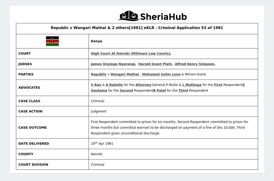 Republic V Wangari Mathai & 2 Others[1981] Eklr