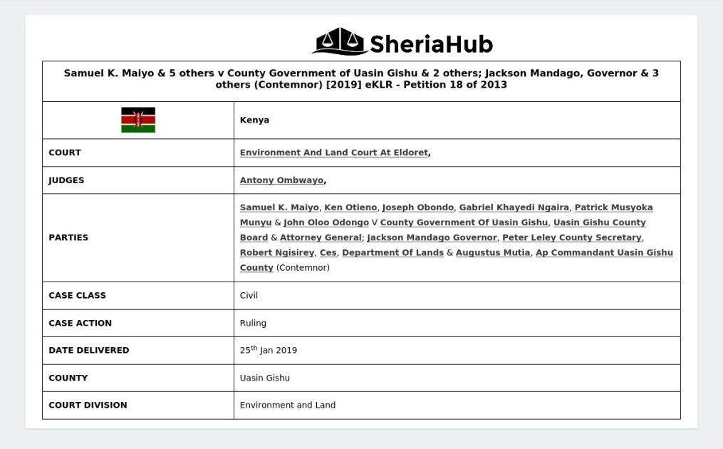 Samuel K. Maiyo & 5 Others V County Government Of Uasin Gishu & 2 ...