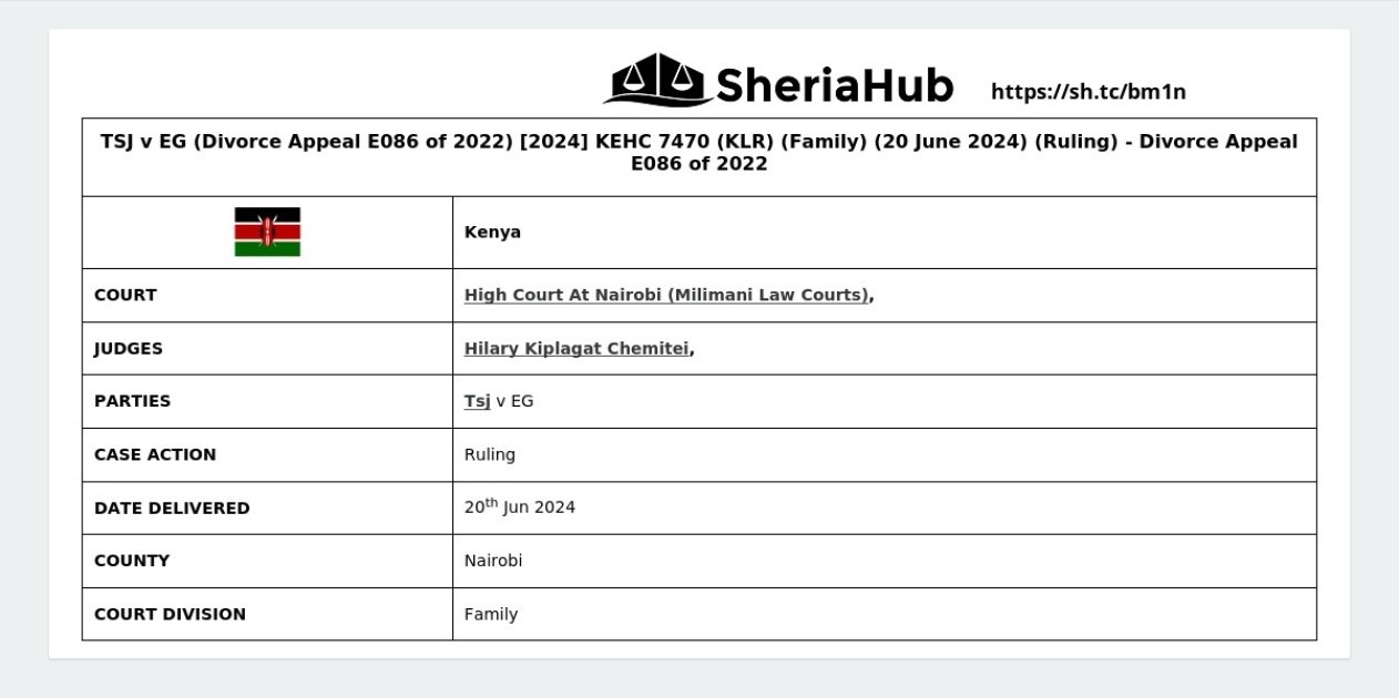 Tsj V Eg (Divorce Appeal E086 Of 2022) [2024] Kehc 7470 (Klr) (Family ...