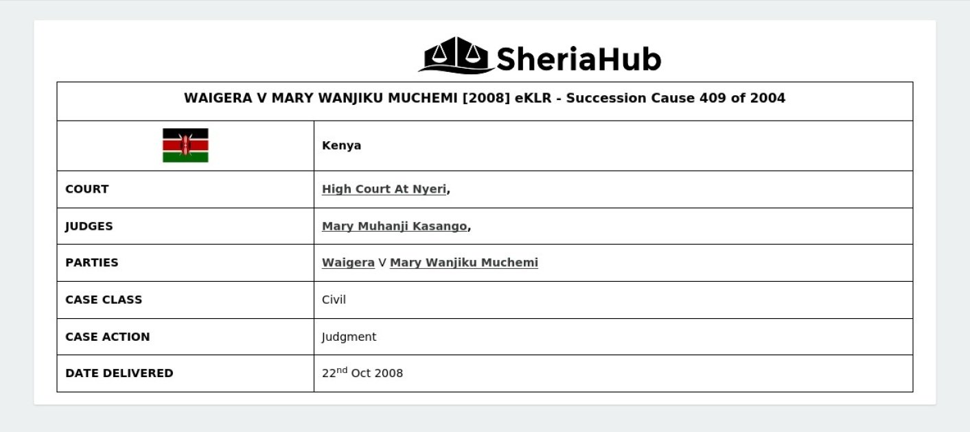 Waigera V Mary Wanjiku Muchemi [2008] Eklr
